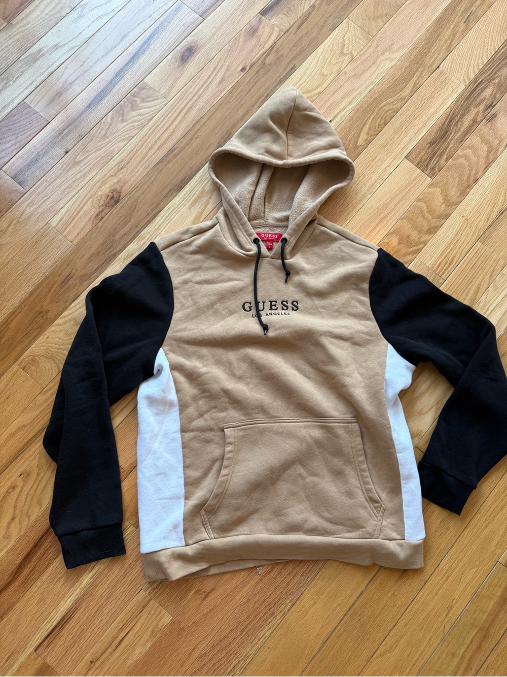 GUESS Men’s Tan, Black & White Colorblock Hoodie